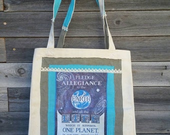 OOAK Earth Pledge Canvas Bag - Love for Mother Nature - Reusable Earth Friendly - Allegiance to the Earth - Hippie Tree Hugger Bag Purse