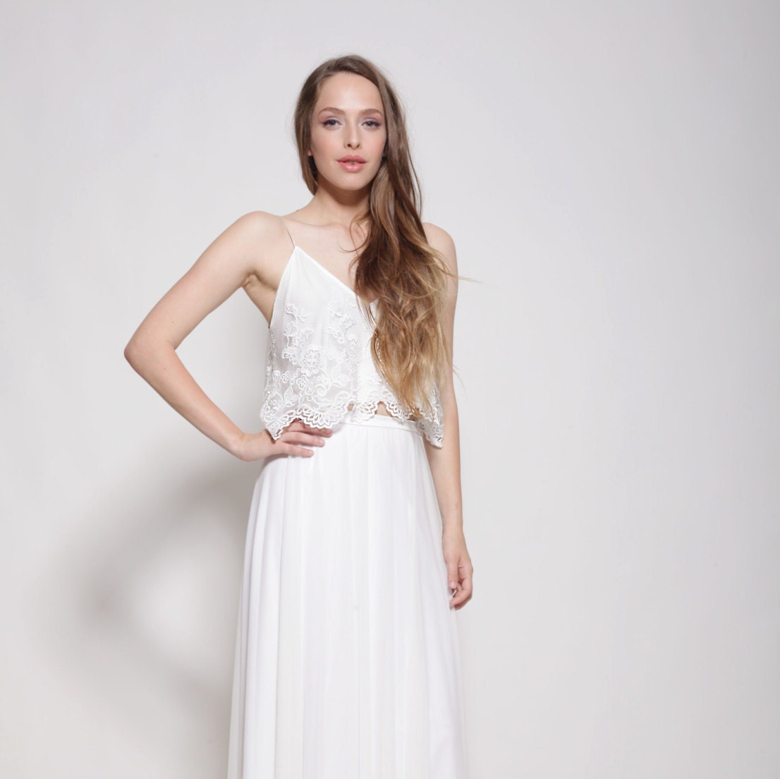 Two part wedding dress lace top wedding dress
