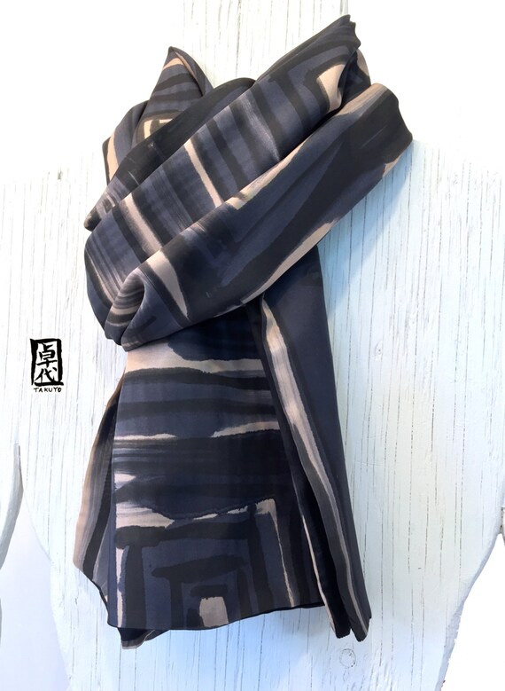 Silk Scarf Men Japan Scarf Japan Gift Hand painted Silk