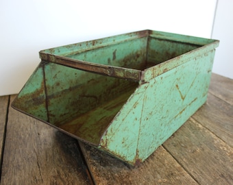 Vintage Parts bin / Metal Bin / Teal Industrial Bin / Metal bin / Industrial salvage
