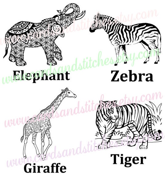 Download Wildlife SVG Zebra Elephant Giraffe Tiger Digital