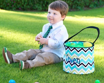 Personalized Easter Basket, Boys Easter bucket, boys chevron Easter basket