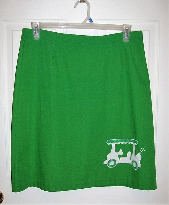 Vintage Ladies Green Golf Skirt Skorts w/ Golf Cart & Flag