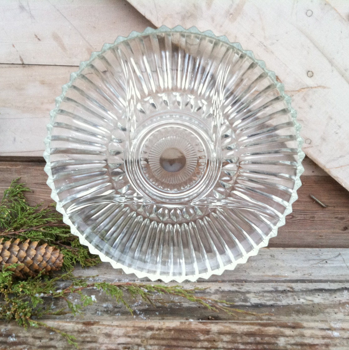 Mid Century Clear Glass Veggie Tray Retro Snack Tray