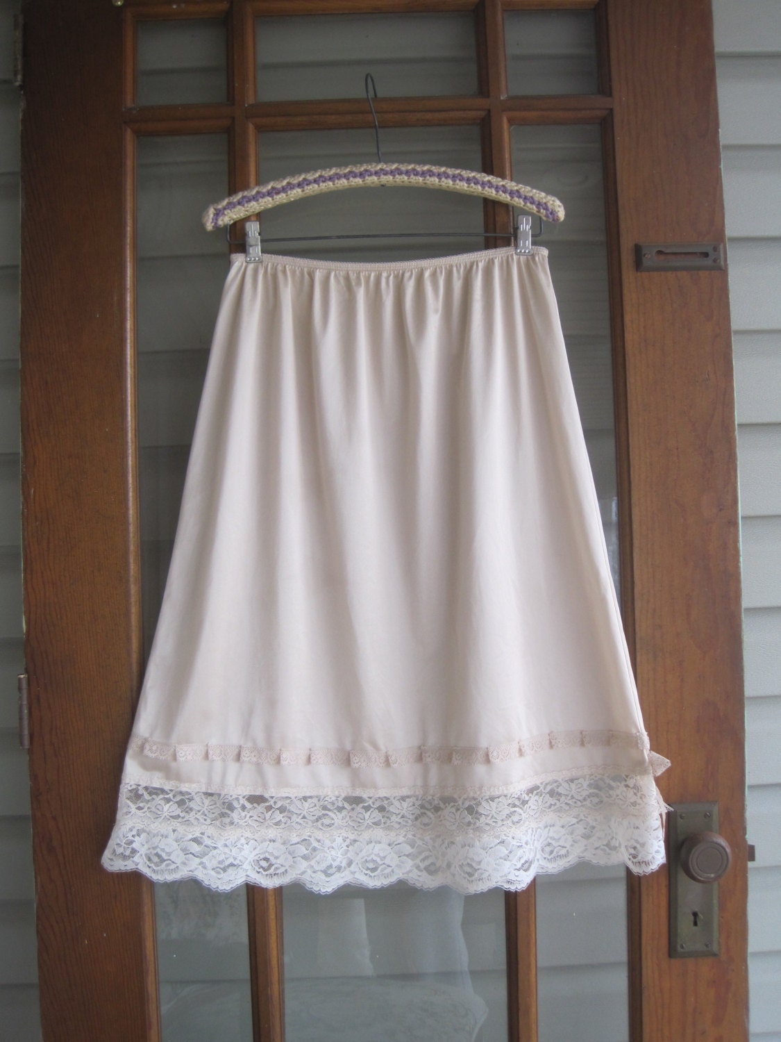 Vintage slip Long cream slip M-L cream slip wedding half