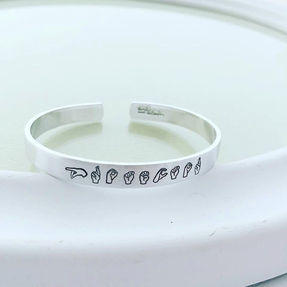 NEW Sign Language Name Cuff Bracelet - Hand Stamped Jewelry - Stacking Bracelet Personalized Name Cuff Bracelet - ASL Jewelry - Sign Jewelry