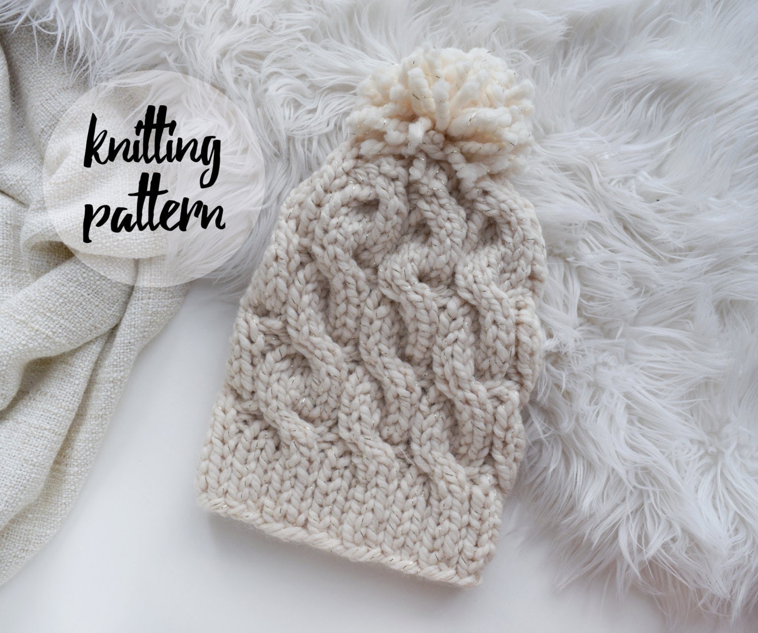 Cable Beanie Knitting Pattern Chunky Twist by KnittingWonders