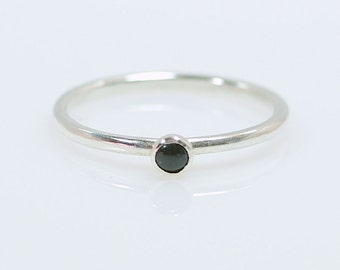 Black Onyx Ring, Stackable Sterling Silver Tiny Black Onyx Ring, Onyx Ring, Onyx Stack Ring, Onyx Ring Silver, Onyx Ring Women, Natural Onyx