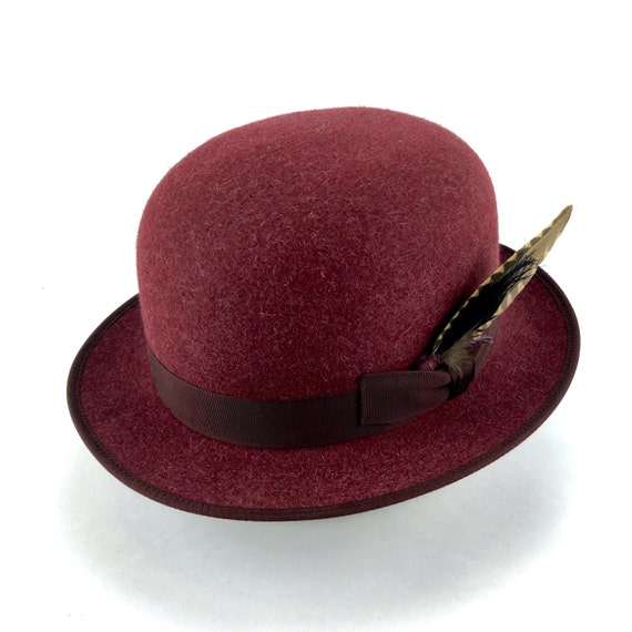 burgundy heathered rabbit fur felt bowler or derby hat by hatWRKS