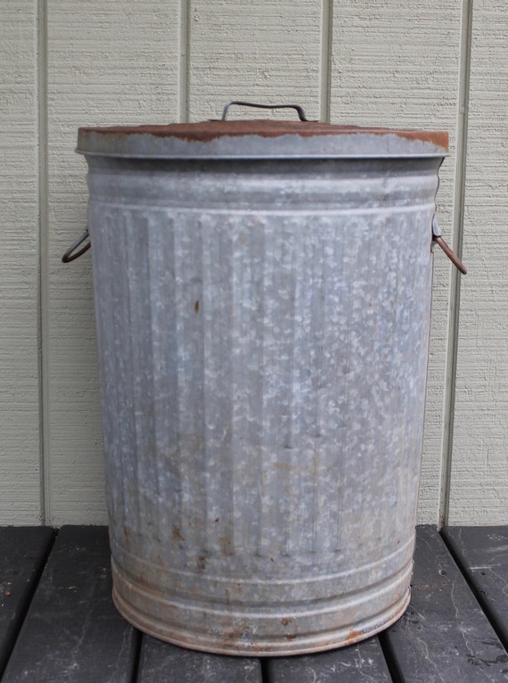 Vintage Zinc Galvanized Metal Garbage Bin // Storage Can by MyBarn