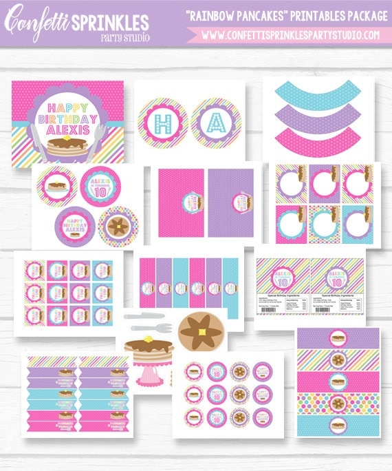 Diy Rainbow Pancakes and Pajamas Girls Birthday Party Digital Printable Birthday Party Package Il_570xn