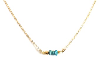 Tiny Turquoise Necklace, Simple Turquoise Necklace, Dainty Turquoise Necklace, Delicate Turquoise Bar Necklace, Thin Gold Necklace