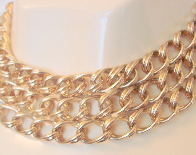 Chunky Vintage Modernist Bib Choker Necklace / Multi Strand / Goldtone Links / Jewelry / Jewellery