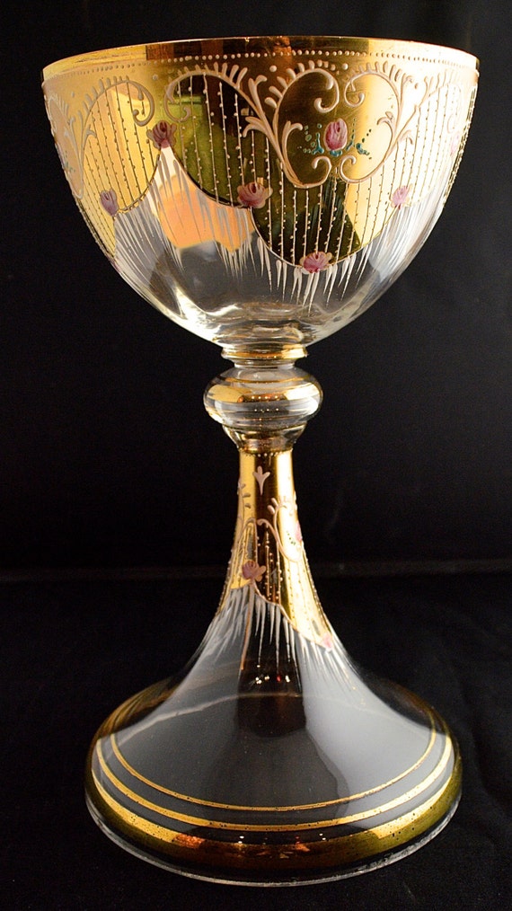 Antique Hand Blown Gold Decorated Glass CHALICE