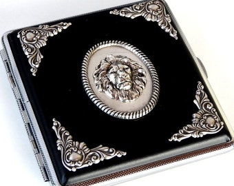 Black Cigarette Case Lion Head Case Gothic Card Case Men Cigarette Case Women Cigarette Case Gift for Men Leatherette Cigarette Case