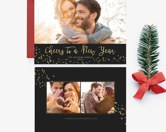 Holiday Card Template - Photo Christmas Card New Year- Digital Photographer Photoshop Template - INSTANT DOWNLOAD - Sku HC002