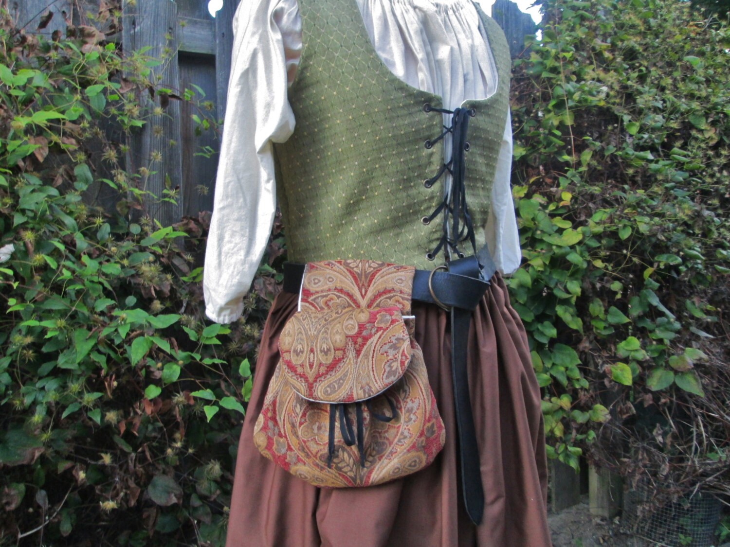Renaissance Belt Bag Womens Medieval Purse Deep Red & Gold