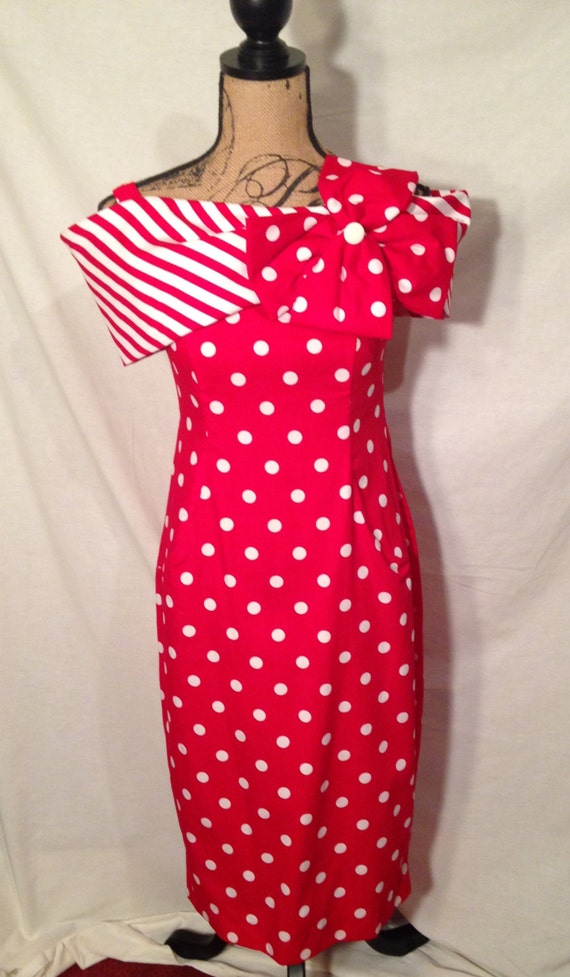 Act 1 New York Vintage Retro Rockabilly Red Polka Dot Off the Shoulder Dress NWT Size 3-4 D62