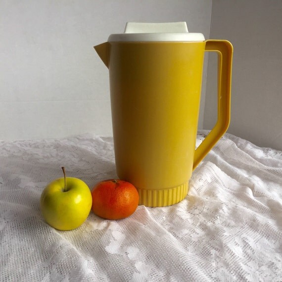 Vintage Plastic Honey Gold Rubbermaid Juice Pitcher with White