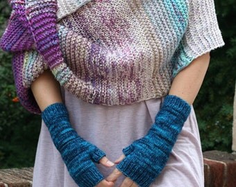 Electric Mitts ~ Womens Hand Knit 100% Merino Wool Fingerless Gloves Hand Warmers Bright Blue Deep Cobalt Winter Fashion Accessory