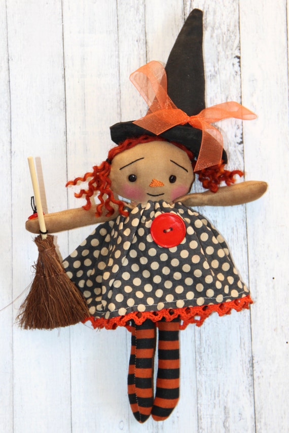Tiny Halloween Witch Annie Ornament Primitive Raggedy Ann