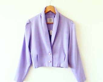 Lilac Cropped Vintage Jacket / 80s Cropped Pastel Blazer / Pastel 80s Jacket