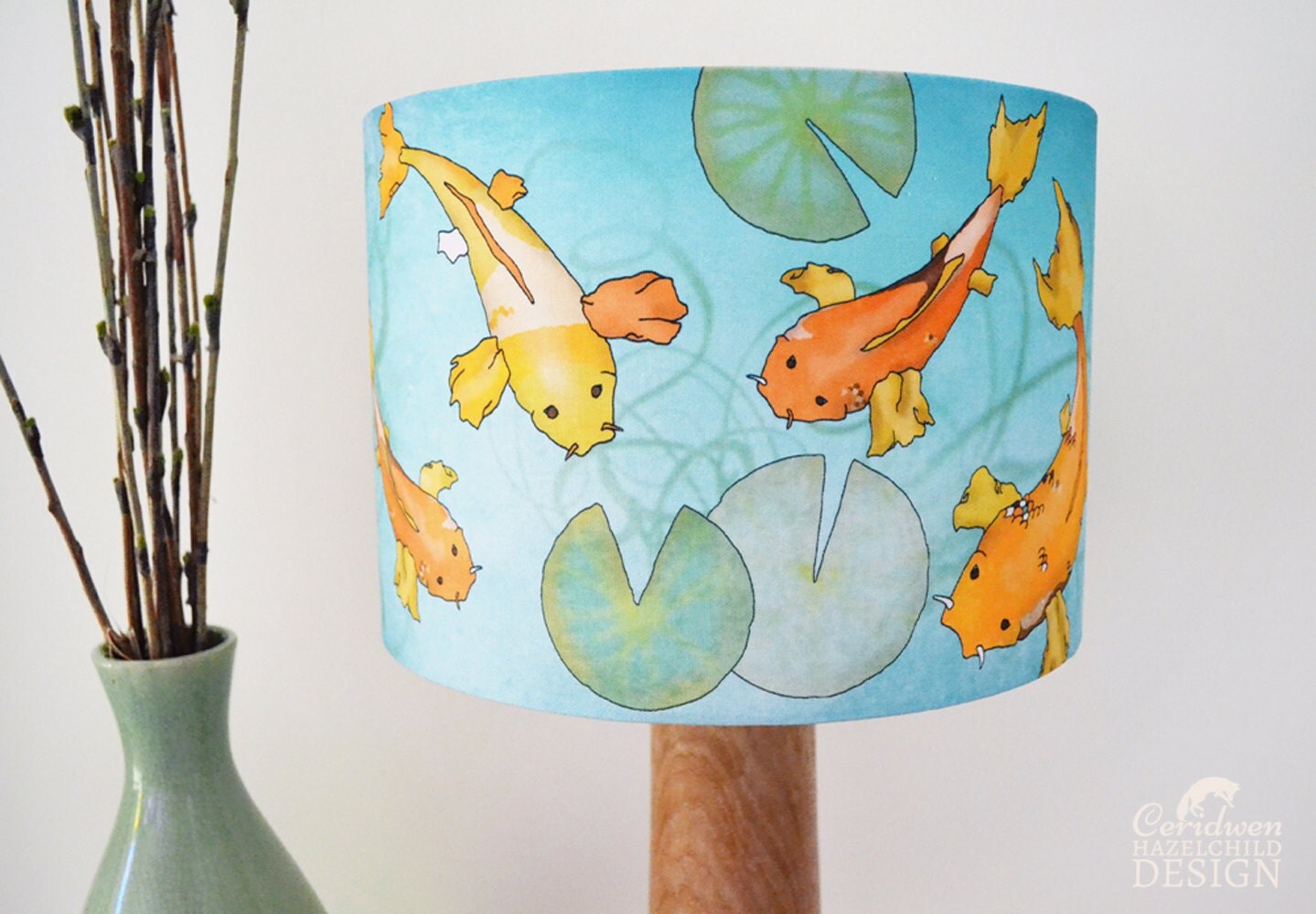 Fish Fabric Lampshade Koi Carp Illustrated Lamp Shade