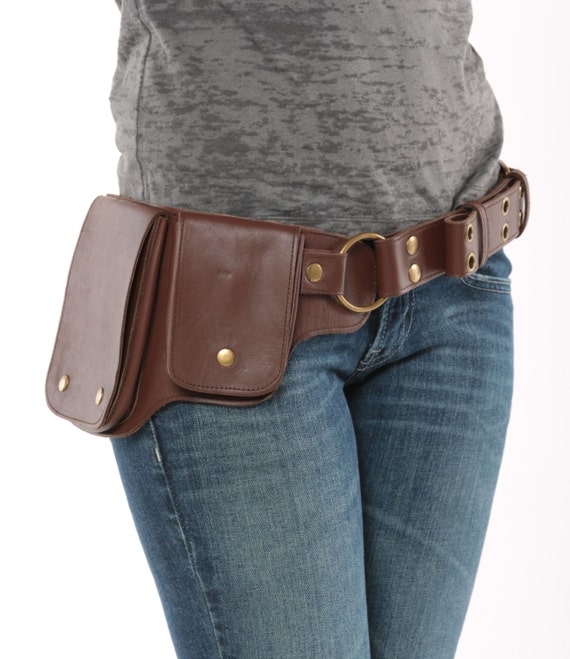 Hip Pack Leather Utility Belt Dark Brown Largest pockets of