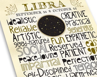 Astrology Print Home Decor • Libra Zodiac Sign • Personalized Design • Birthday Gift • Two Sizes