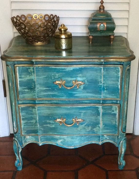 Blue Nightstand Vintage French Provincial by RevisitedConcepts