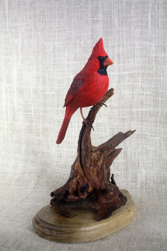 Cardinal Carving Hand Carved Bird Sculpture by BerlinGlass on Etsy