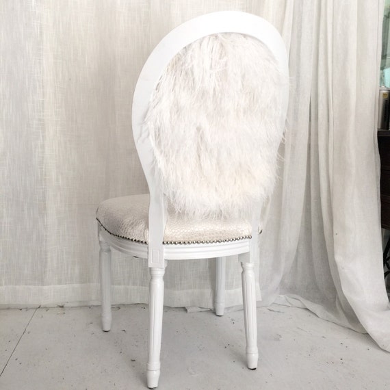 Ostrich Feather Dining Accent chair Upholstered in Ivory