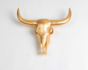 Faux Animal Skull - The Draper Resin Bison Skull- Gold Buffalo Skull Head by White Faux Taxidermy - Chic Skulls Rustic Southwestern Decor