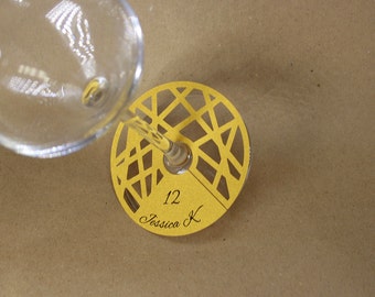 Paper wine glass charm seating arrangement mesh dinner party decor round Wine theme wedding place cards birthday sparkling wine tulip