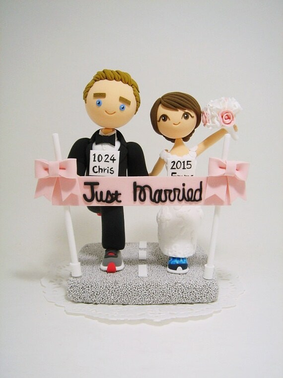 Marathon runners  theme Custom wedding  cake  topper 