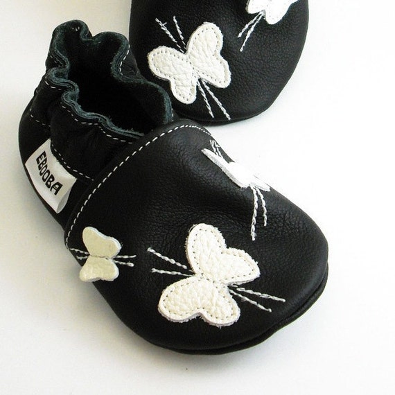 soft sole baby shoes handmade infant gift butterfly black