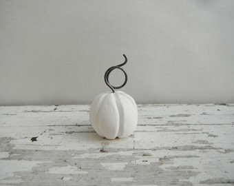 Holiday Decor. Clay Pumpkin Place Card Holders. In White