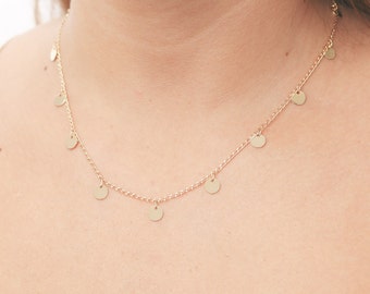 Gold necklace tiny gold disc necklace layering necklace Coin necklace minimalist delicate gold filled jewelry.