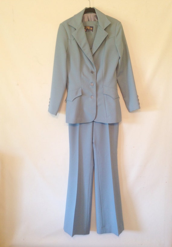 vintage three piece suit / 1970s cowgirl suit / light blue
