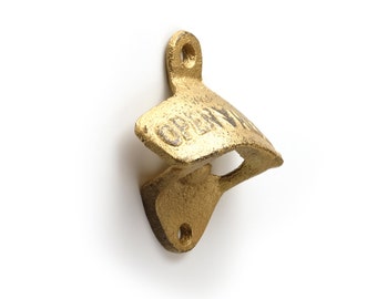 Bottle Opener Wall Mounted Rustic Metallic Gold Shabby Cast Iron Gift For Him