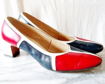Vintage Rhythm Step Patriotic Leather Heel Pin Up Pumps. Size 9