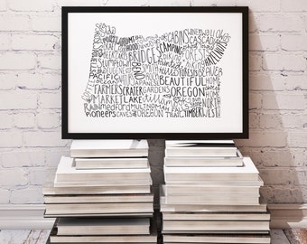 State of Oregon Typography Print; Wall Decor; Christmas Gift; Wall Art; Wedding Anniversary Engagement Graduation Gift Decor