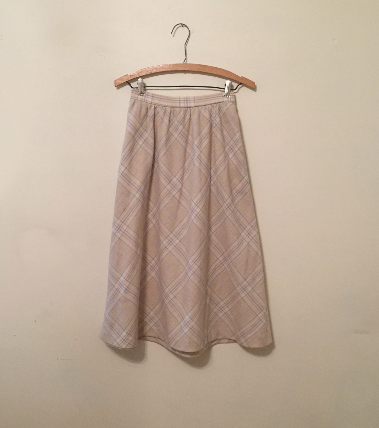 Cream Plaid Wool Skirt 1980s