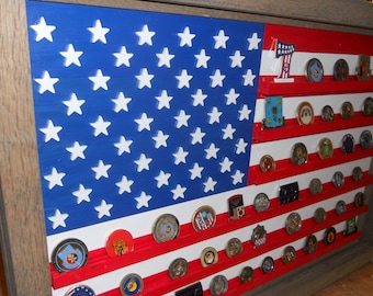 US Flag Coin Display, military challenge coin display, American Flag coin holder, Challenge coin display case