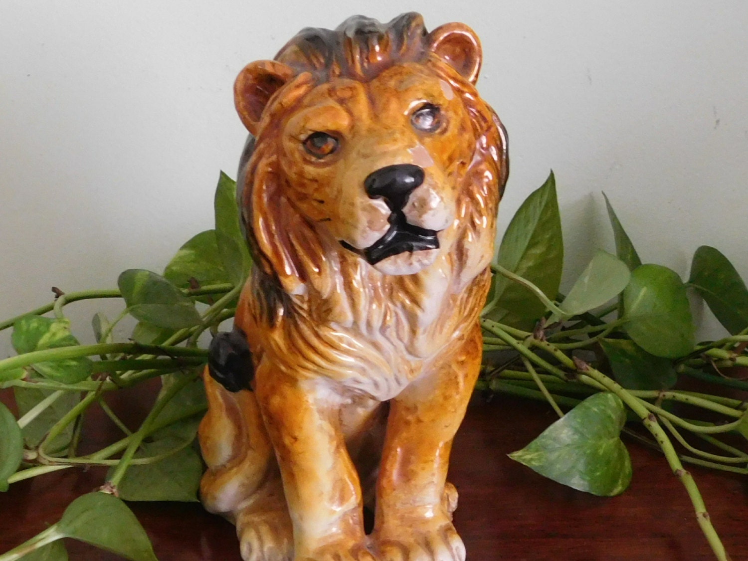 Majolica Lion Figurine Statue Animal Figure Italian Ceramic