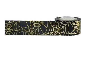 Gold Foil "Spider Web" Halloween Washi Tape - wide 25mm x 10m - Striking Gold on Black