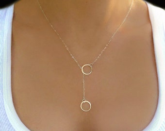 Infinity Lariat Necklace - Circle Lariat Necklace - Silver Lariat Necklace - Small Circle Necklace - Bridesmaid Necklace - Jewelry Gift