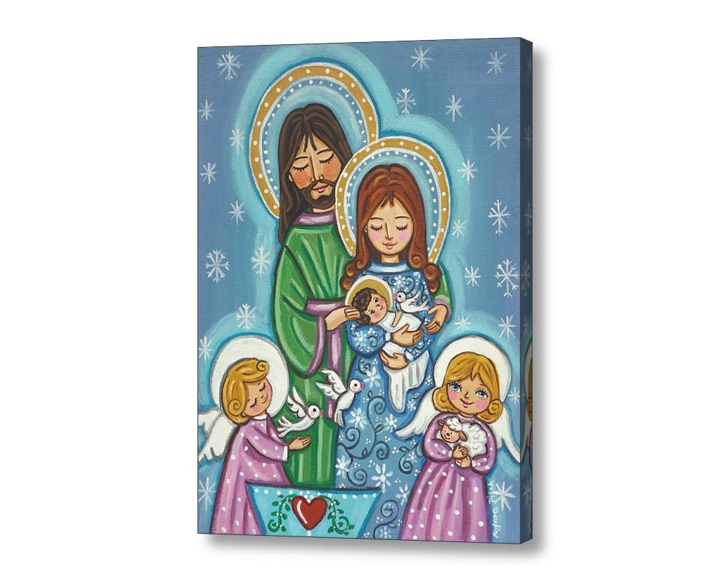 Holy Family canvas print Folk art nativity Print on canvas Boy