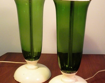 Vintage Mid Century Green Glass Table Lamps
