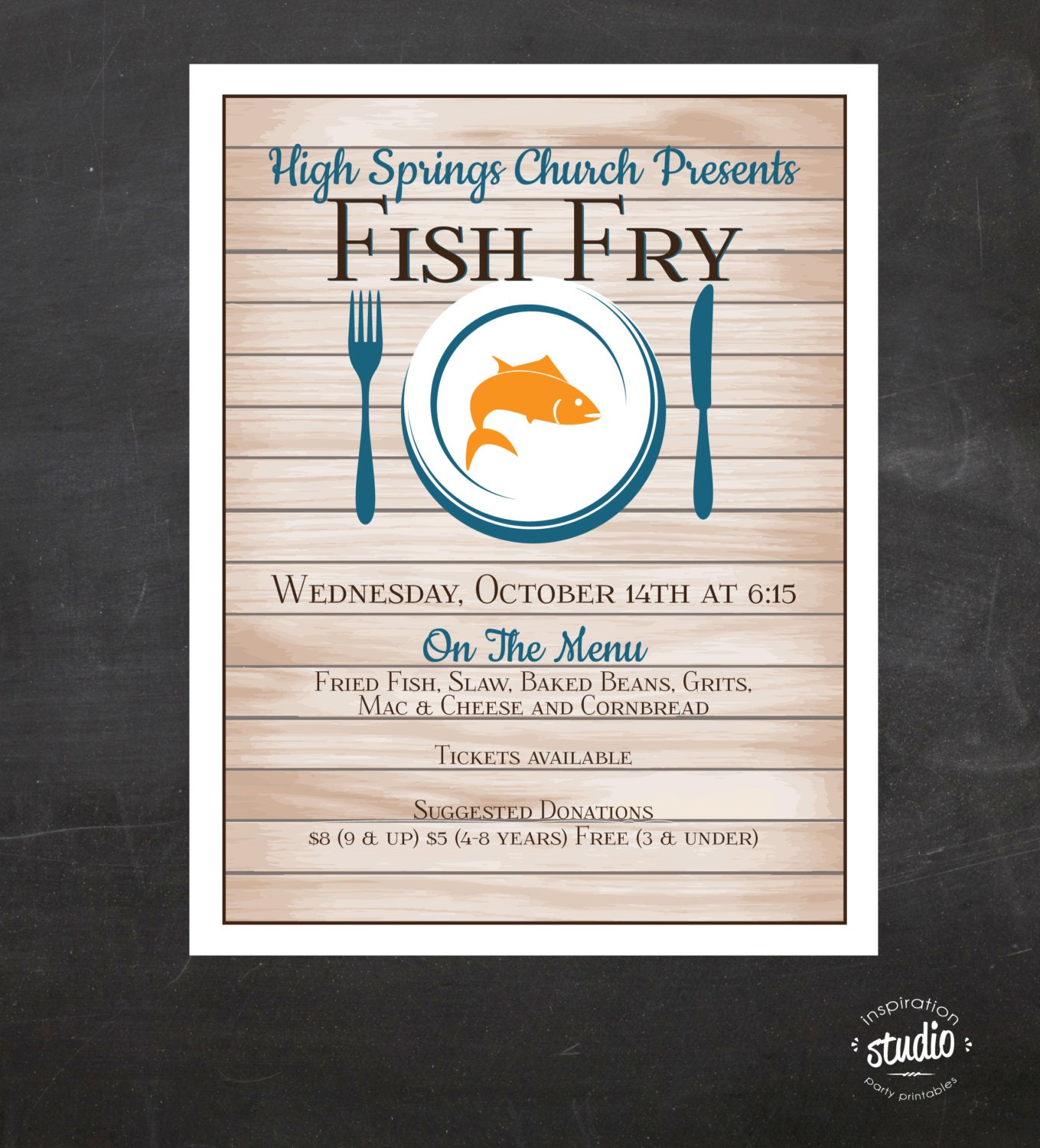 Fish Fry Flyer Custom Event Printable Color Church